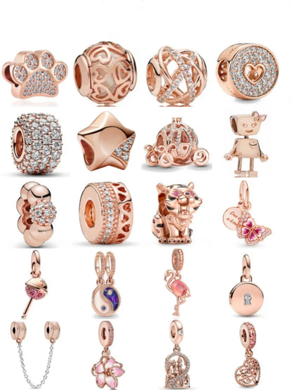 Exquisite 925 Silver Heart-Shaped Dog Paw Beads and Castle Pendant for European Original Bracelet DIY Accessories