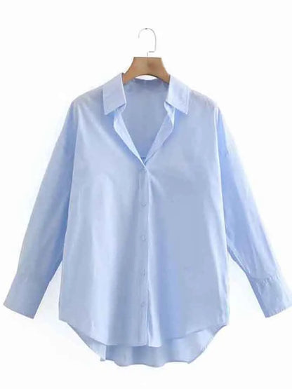 Women Poplin Blouse Long Sleeve Single Breasted Office Chic