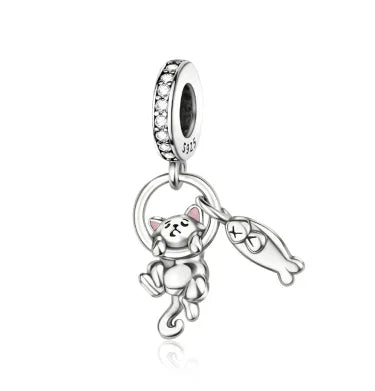 Original 925 Sterling Silver Cat Claw Charms with Zircon Accents Money Attract Earrings and DIY Necklace Bracelet Beads Gift Jewelry