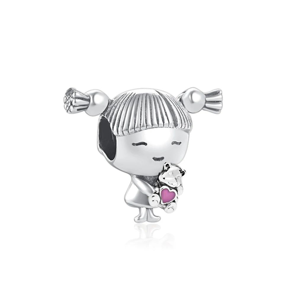 European 925 Sterling Silver Family Charm Bead with Zircon for DIY Bracelet and Necklace Jewelry