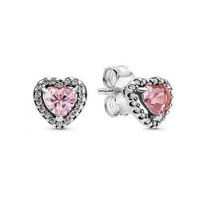 New 925 Sterling Silver Heart Shaped Earrings Rings Necklaces Pink Red Rainbow Luxury Set Sparkling Charm Jewelry Gifts Silver