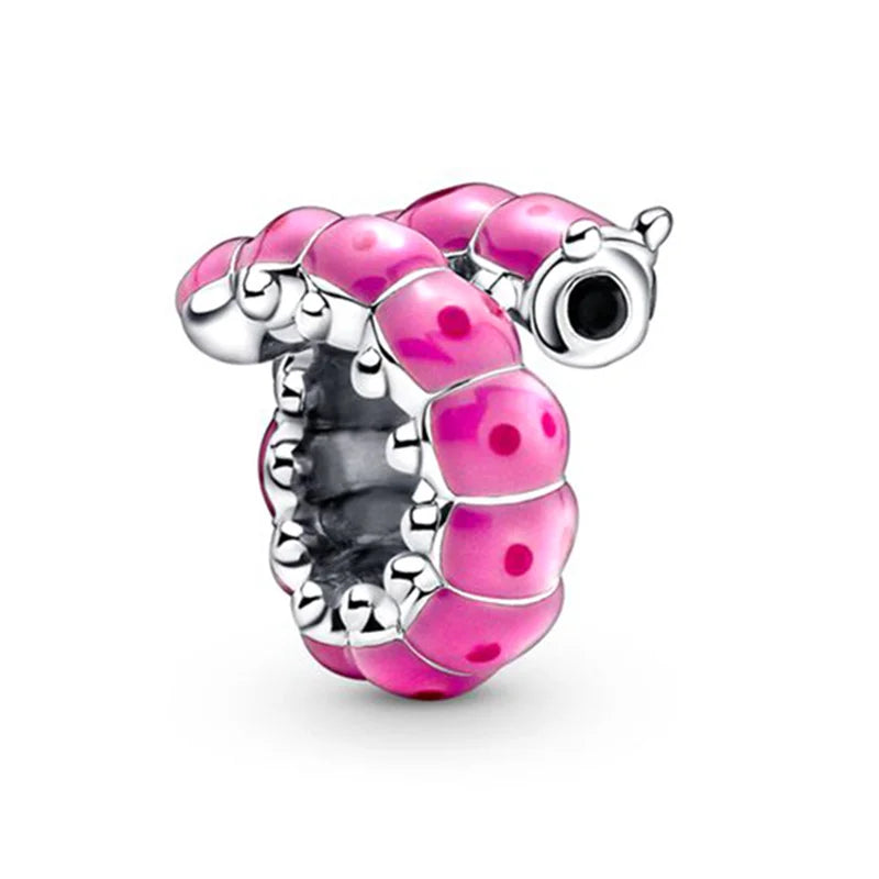 Original 925 Sterling Silver Pink Flower Balloon and Coffee Cup Charms Beads for DIY Women’s Bracelet Jewelry Gift