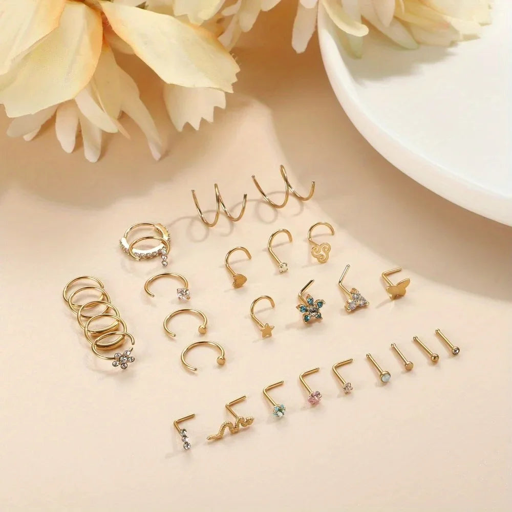 Bobisty Surgical Steel L Shaped Nose Ring Set Hypoallergenic Fashion Jewelry for Men and Women