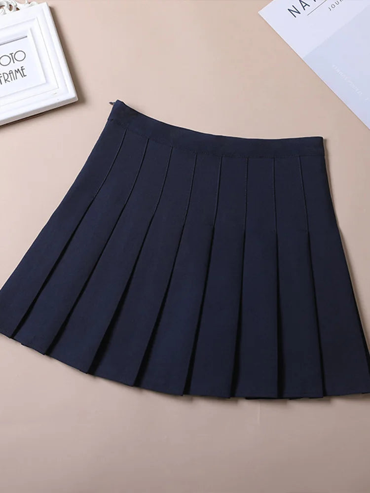 Brown High Waist Pleated Mini Skirt Harajuku Korean Style