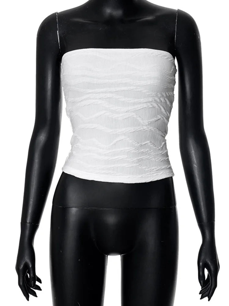 Y2K White Corset Crop Top Backless Ruched Tube Slim Fit