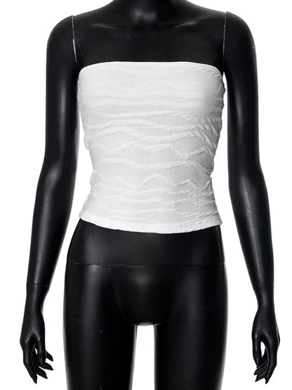 Y2K White Corset Crop Top Backless Ruched Tube Slim Fit
