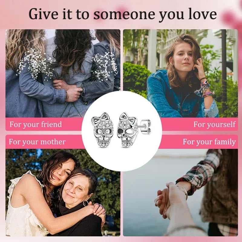 925 Sterling Silver Skull Pumpkin Cross Hoop Earrings Sparkling Zircon Glamorous Women Jewelry