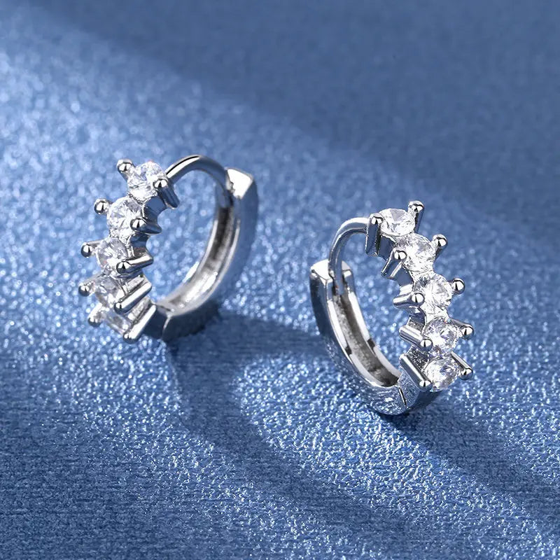 Sterling Silver CZ Crystal Plant Stud Earrings for Women and Teens