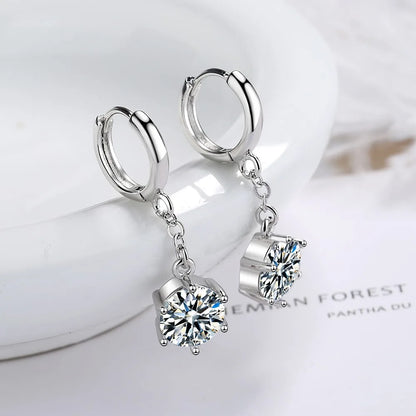 Elegant 925 Sterling Silver Zircon Stud Earrings for Women's Wedding and Engagement