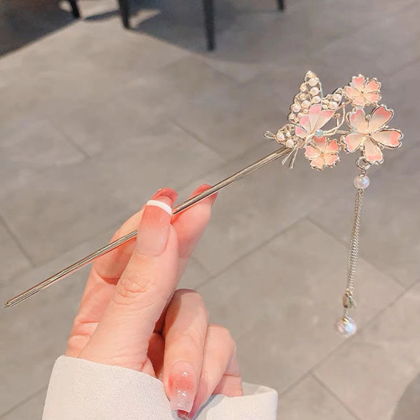 Elegant Ink Flower Tassel Hairpin Forks for Women - Modern Hanfu Hair Jewelry with Black Beads Fringe
