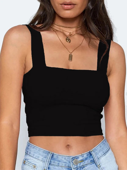 Square Neck Sleeveless Summer Crop Top White Cotton