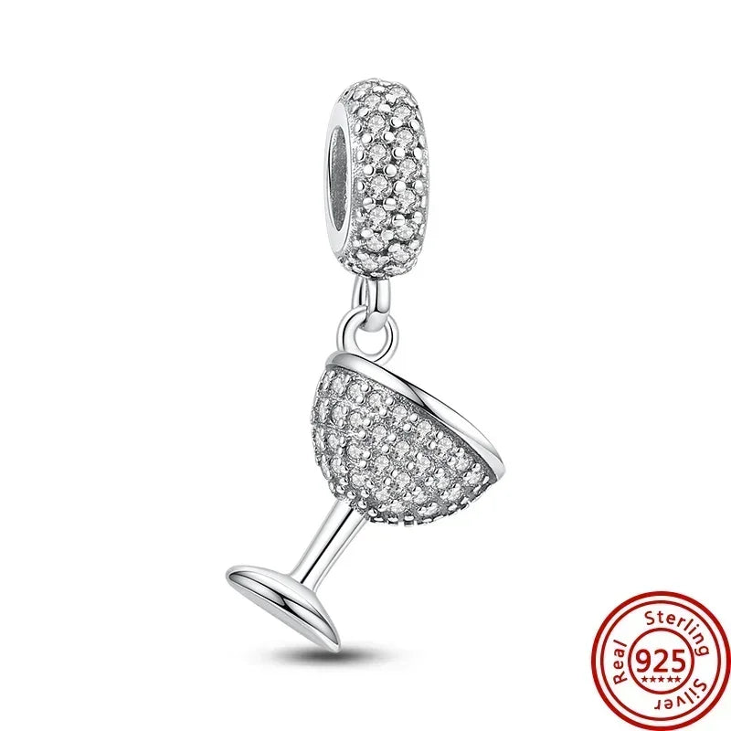 925 Sterling Silver Donut Dessert Charm Beads Zircon Accents for DIY Women Bracelet Jewelry Gift