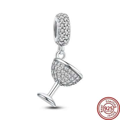 925 Sterling Silver Donut Dessert Charm Beads Zircon Accents for DIY Women Bracelet Jewelry Gift