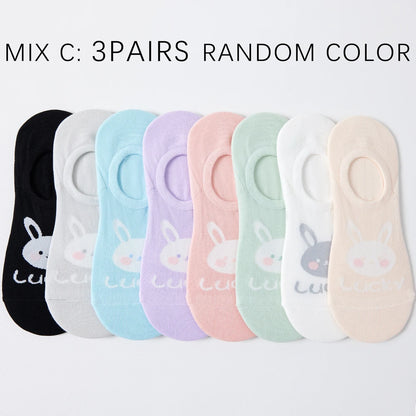 Kawaii Rabbit No Show Socks For Women 3 Pairs Cotton