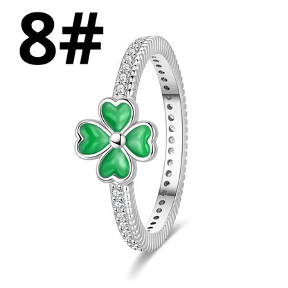 Green Series Sterling Silver Lucky Four Leaf Clover Charms with Zircon Beach Beads for Bracelets and Necklaces