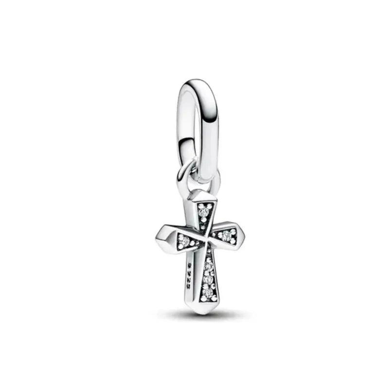 European 925 Sterling Silver Clover Green Heart Cross Pendant Charm Bead for Women Bracelet Necklace Jewelry