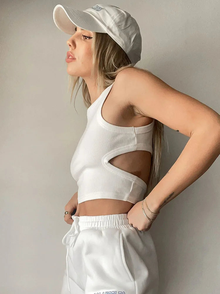Dozw Women Solid Color Sleeveless Knit Top With Side Cutout