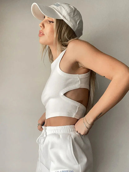Dozw Women Solid Color Sleeveless Knit Top With Side Cutout
