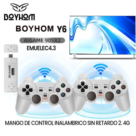 BOYHOM Y6 2.4G Wireless Retro TV Game Stick 4K HD Portable Family Console Multiplayer Support 64GB 128GB AIGAME 905X2