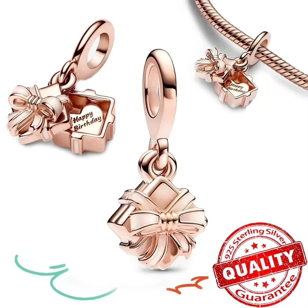 Original 925 Sterling Silver Rose Gold Snowflake Heart Fish Charms Beads for DIY Necklace and Bracelet Jewelry Gift