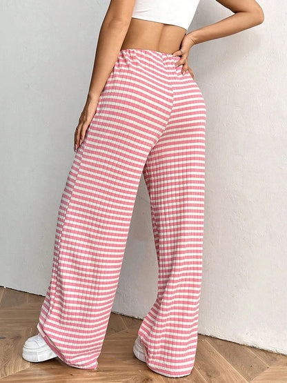 Y2K Striped Printed Long Pants Women Lace Up Straight Leg