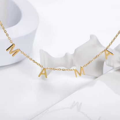 Mama Letters Pendant Necklace for Women Gold Stainless Steel Clavicle Chain Choker Fashion Jewelry Gift for Moms