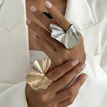 Chunky Ginkgo Leaf Wide Ring for Women in European American Style