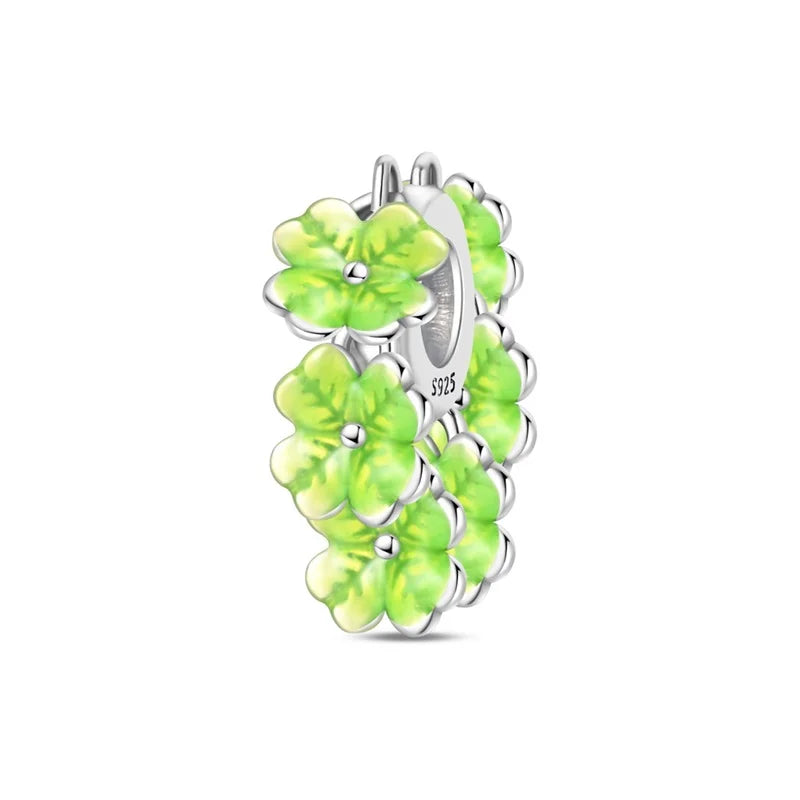 925 Sterling Silver Colorful Butterfly And Cherry Blossom Beads Clip Charm For DIY Bracelets Fine Zircon Jewelry