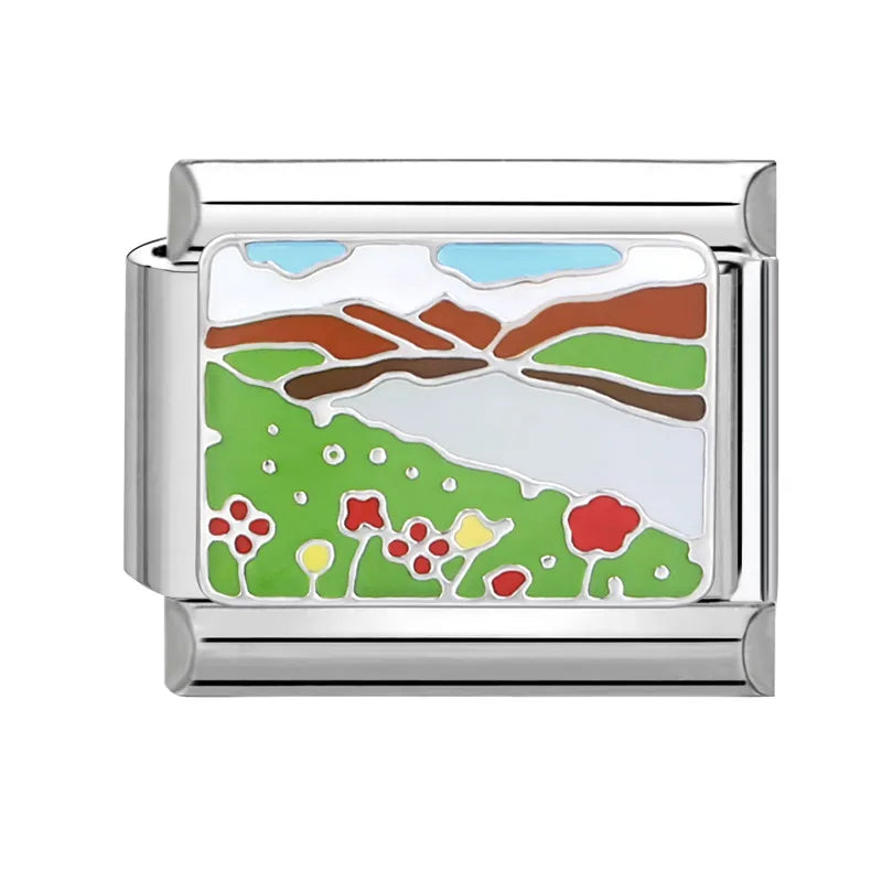 Y2K Green Series Italian Charm Bracelet Links with Camera Woods Flowers Designs in Stainless Steel
