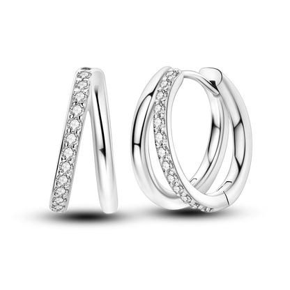 925 Silver Geometric Hoop Earrings for Women with Zircon Moon and Heart Design Fashion Jewelry Gift