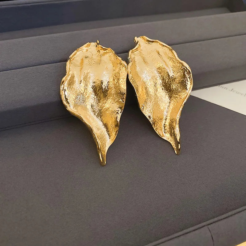 Metal White Drops Glaze Leaves Irregular Enamel Earrings for Women Stylish European and American Fashion Jewelry Gifts