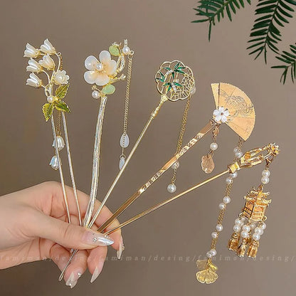 Chinese Style Tassel Hair Clip for Women with Handmade Floral Design