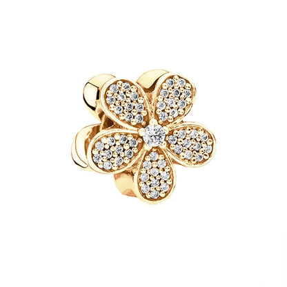 Gold Plated Pink Daisy And Clear Heart Charm Bead 925