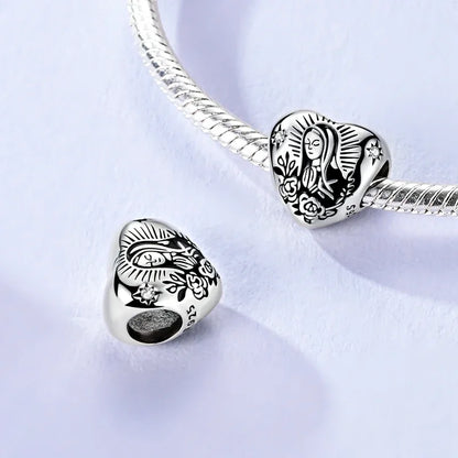 Sterling Silver Cat and Flower Heart Charm for DIY Bracelet Jewelry KTC1675