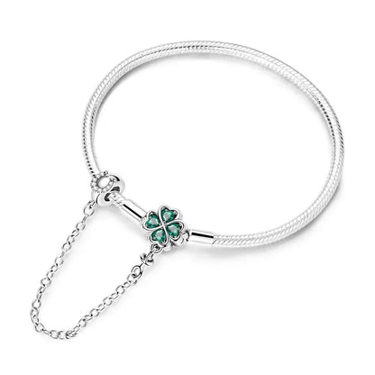 Sterling Silver 925 Star Clover Lotus Flower Snake Chain Bracelet for Women DIY Charm Jewelry Gift