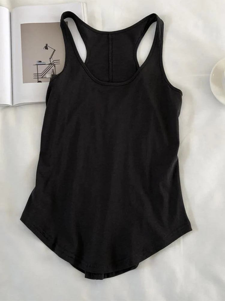 Irregular Tank Top Women O Neck Loose Fitness Camisole