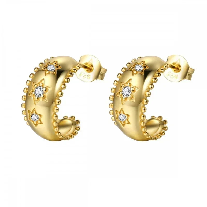Crmya Gold Plated Women's Earrings Set with Vintage CZ Zircon Drop and Stud Hoops