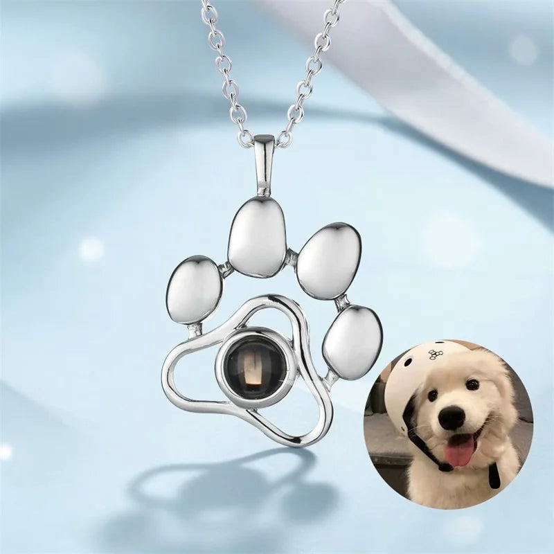 Personalized Dog Paw Photo Projection Necklace with I Love You in 100 Languages Necklace-1