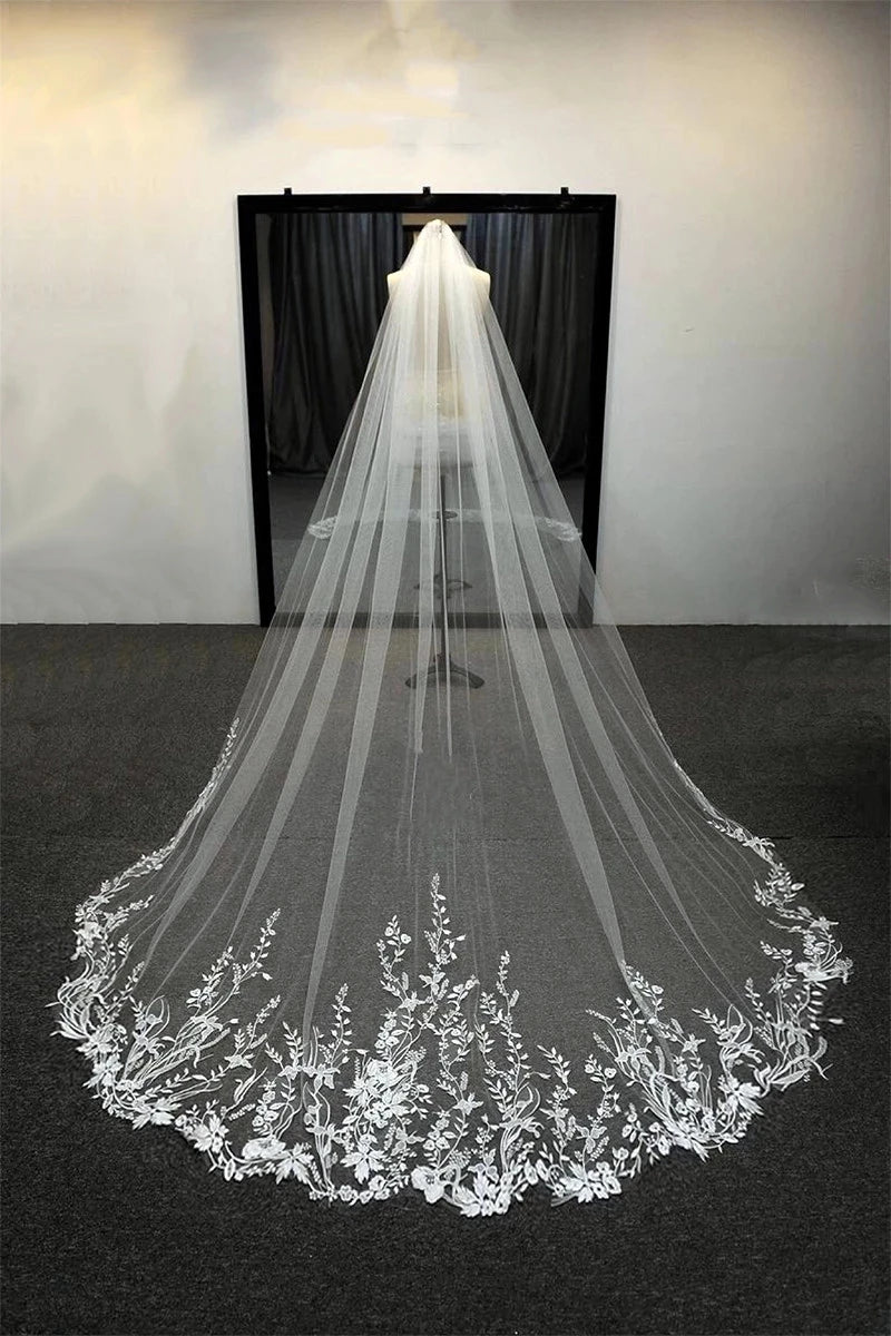 Exquisite 3-Meter Sequin Lace Bridal Cathedral Veil with Comb