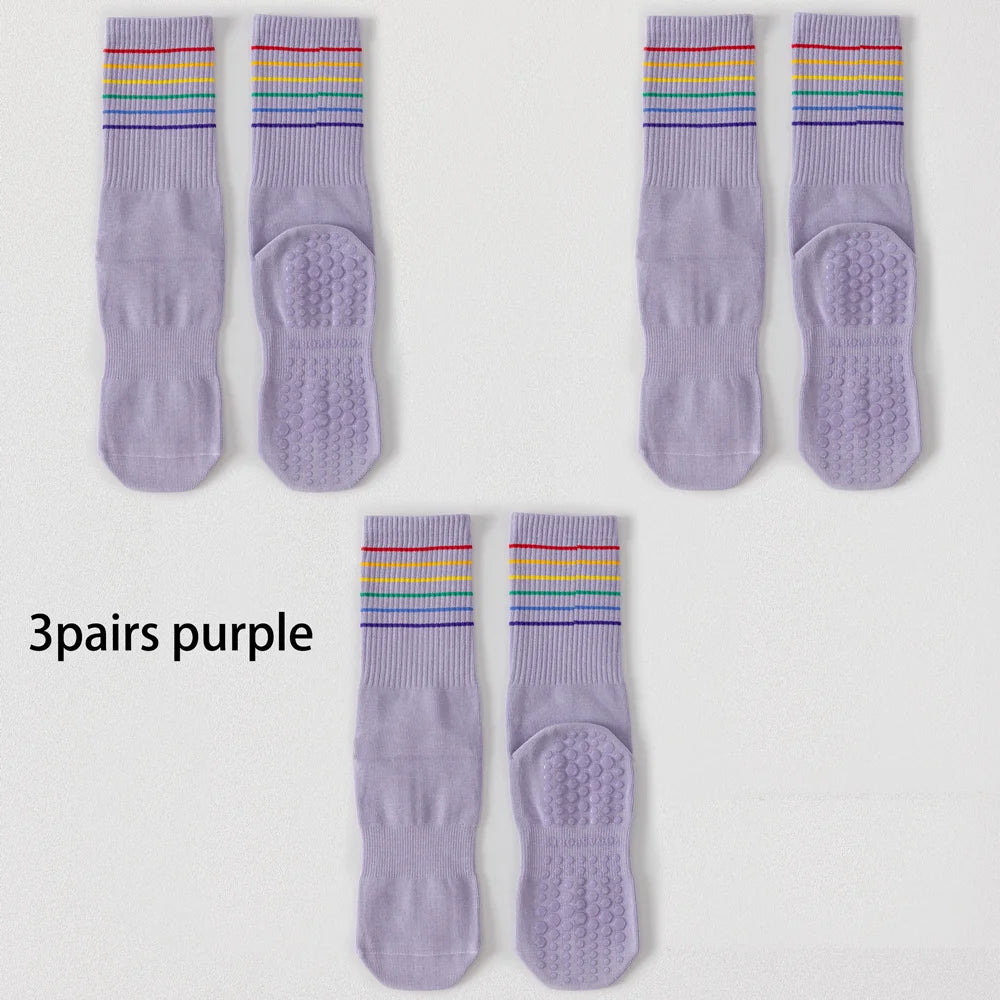 3 Pairs Color Stripe Breathable Yoga Socks Anti Slip