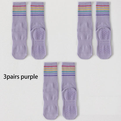 3 Pairs Color Stripe Breathable Yoga Socks Anti Slip