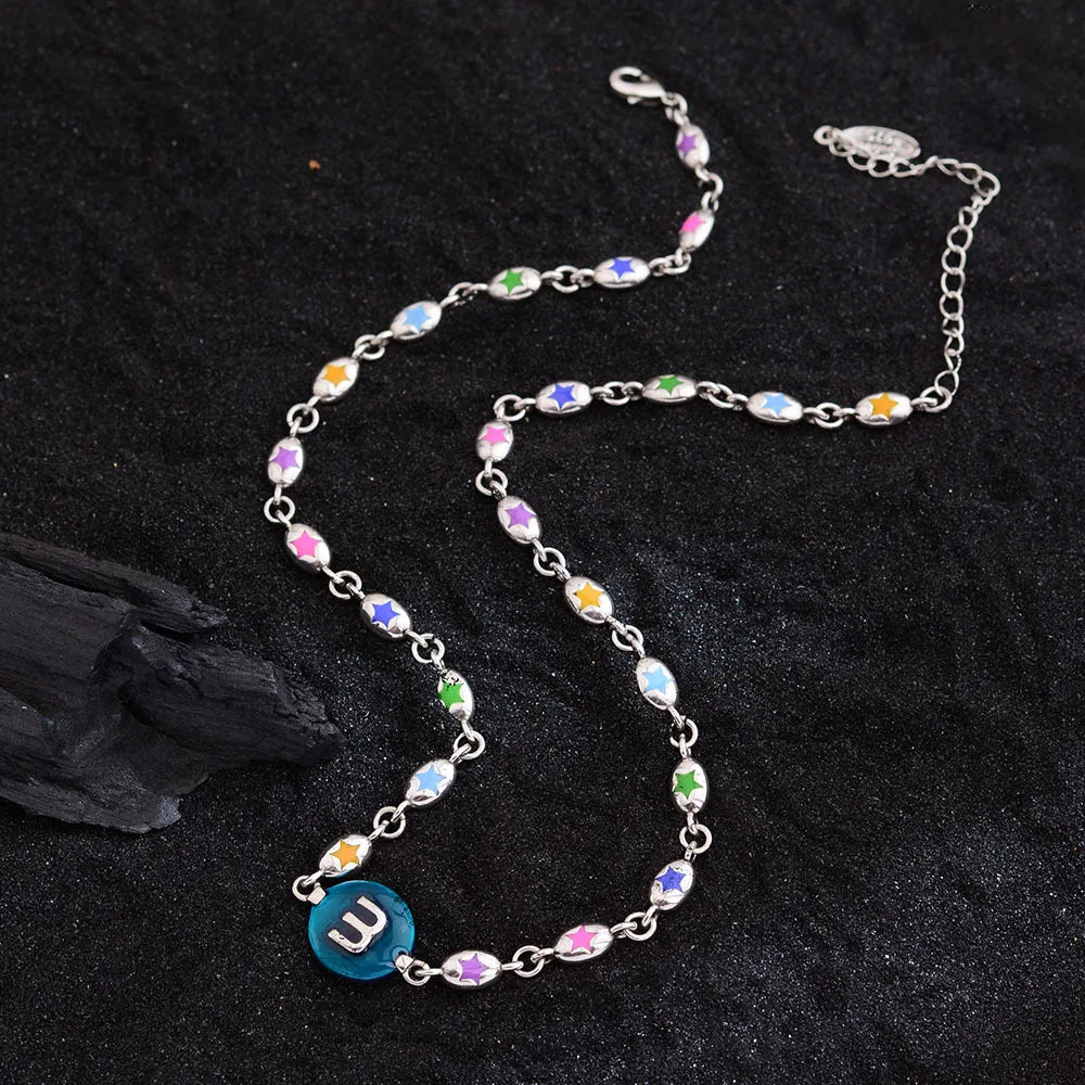 Colorful Resin 925 Sterling Silver Women's Link Chain Necklace - Perfect Birthday Gift Jewelry