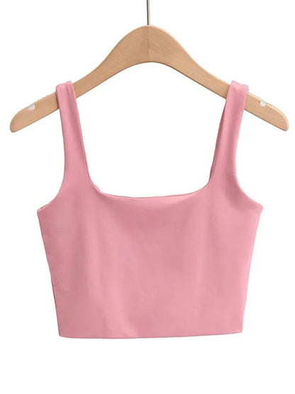 2024 Summer Women Sleeveless Square Neck Crop Tank Top