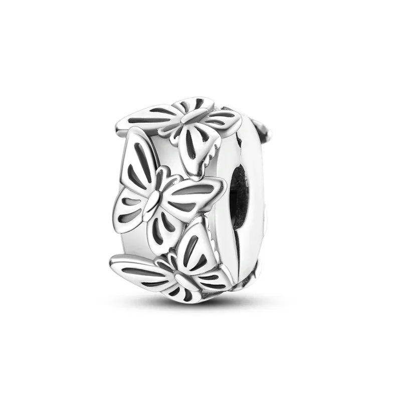 925 Sterling Silver Colorful Butterfly Star Moon Flower Beads Clip Charm for DIY Bracelet Fine Zircon Jewelry