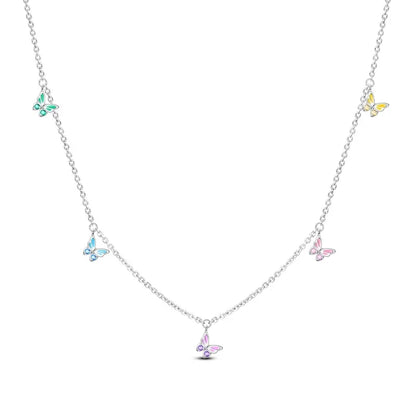 925 Sterling Silver Necklace with Pink Bow Heart Moon Butterfly Pendant Elegant Zircon Charm for Women Classic DIY Gift