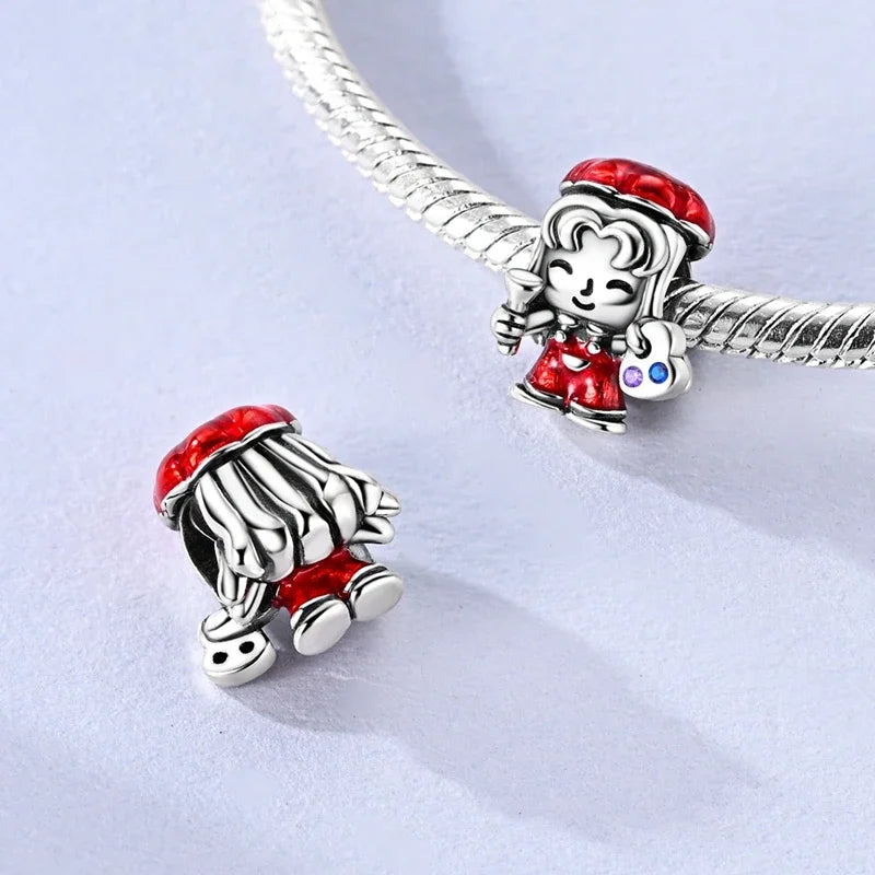 Sterling Silver Cat and Flower Heart Charm for DIY Bracelet Jewelry KTC1684