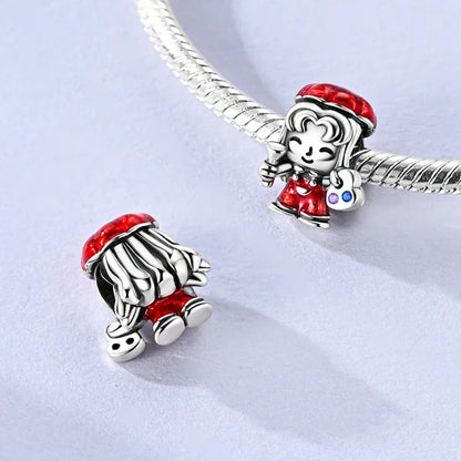 Sterling Silver Cat and Flower Heart Charm for DIY Bracelet Jewelry KTC1684