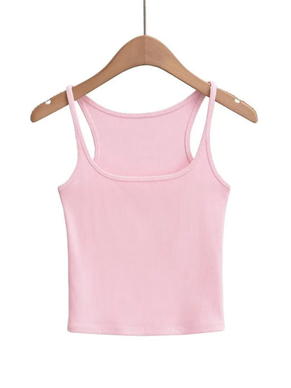 Women's U Neck Knit Vest Crop Top Camisole Dozw Trendy