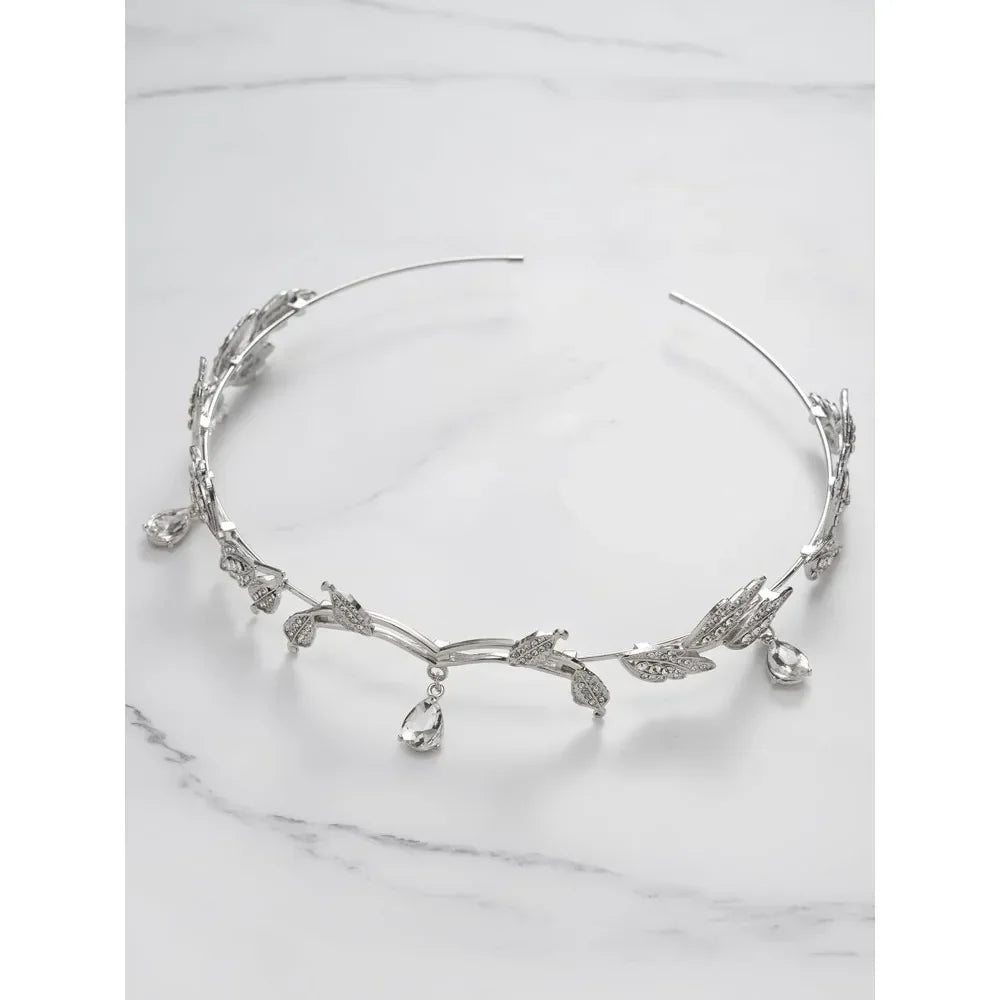 Elegant Rhinestone Leaf Wedding Tiara Headband for Brides