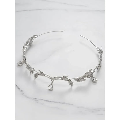Elegant Rhinestone Leaf Wedding Tiara Headband for Brides